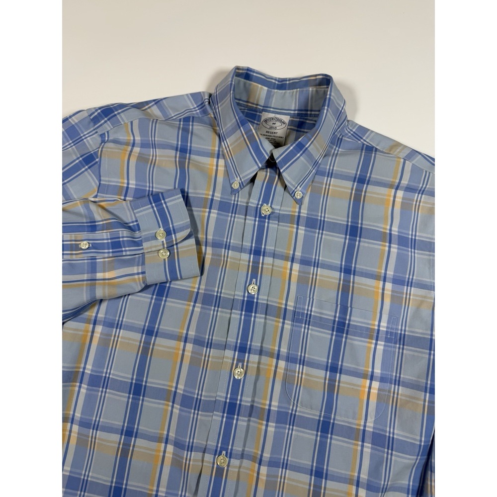 Brooks Brothers Mens M Regent Fit Blue Plaid Long Sleeve Button Down Shirt